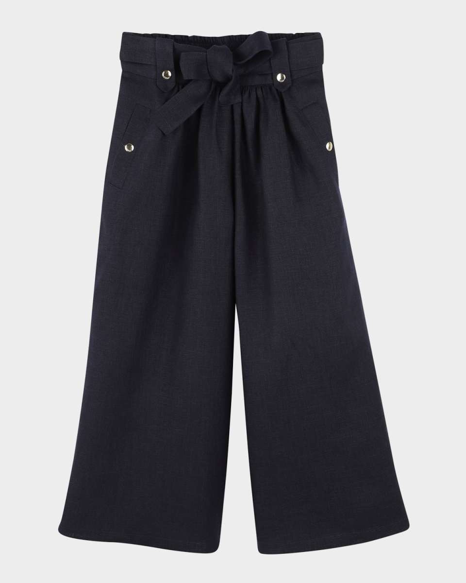 Girl's Studded Wide Leg Belted Trousers, Size 8-